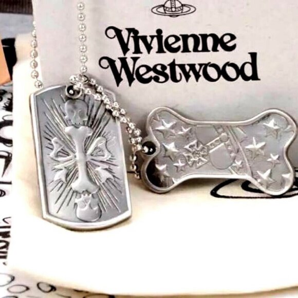 Vivienne Westwood Dock Tag Plate Necklace Pendant 60cm Silver with drawstring - Picture 1 of 16
